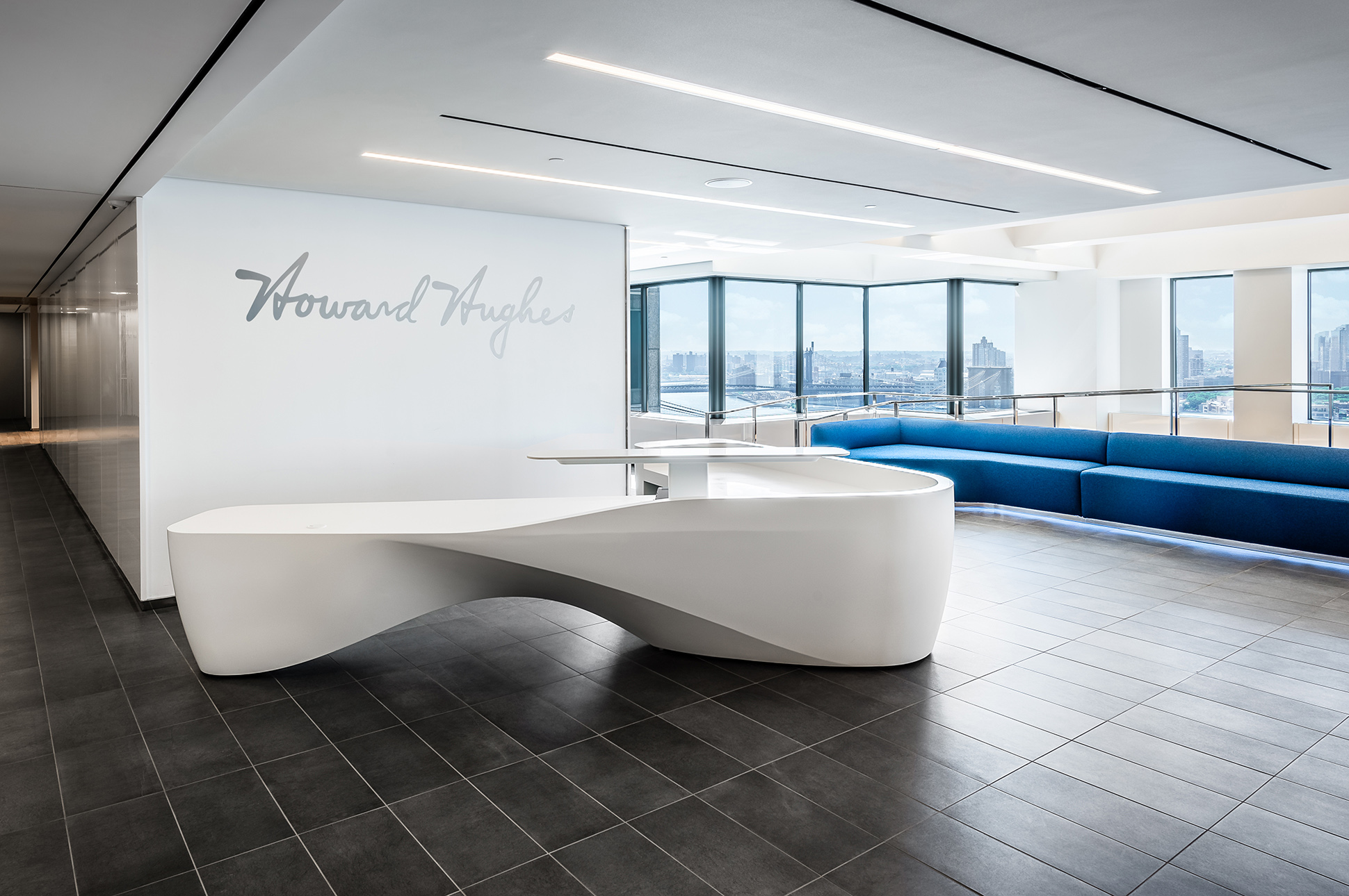 Howard Hughes Reception Desk Brooklyn angle
