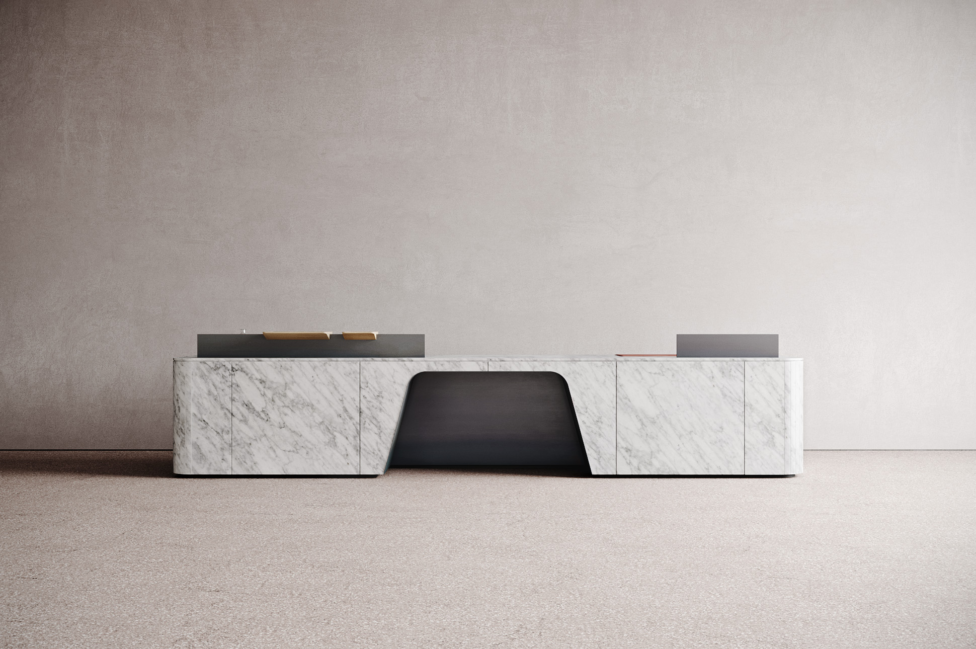 Modular marble desk with hot rolled steel