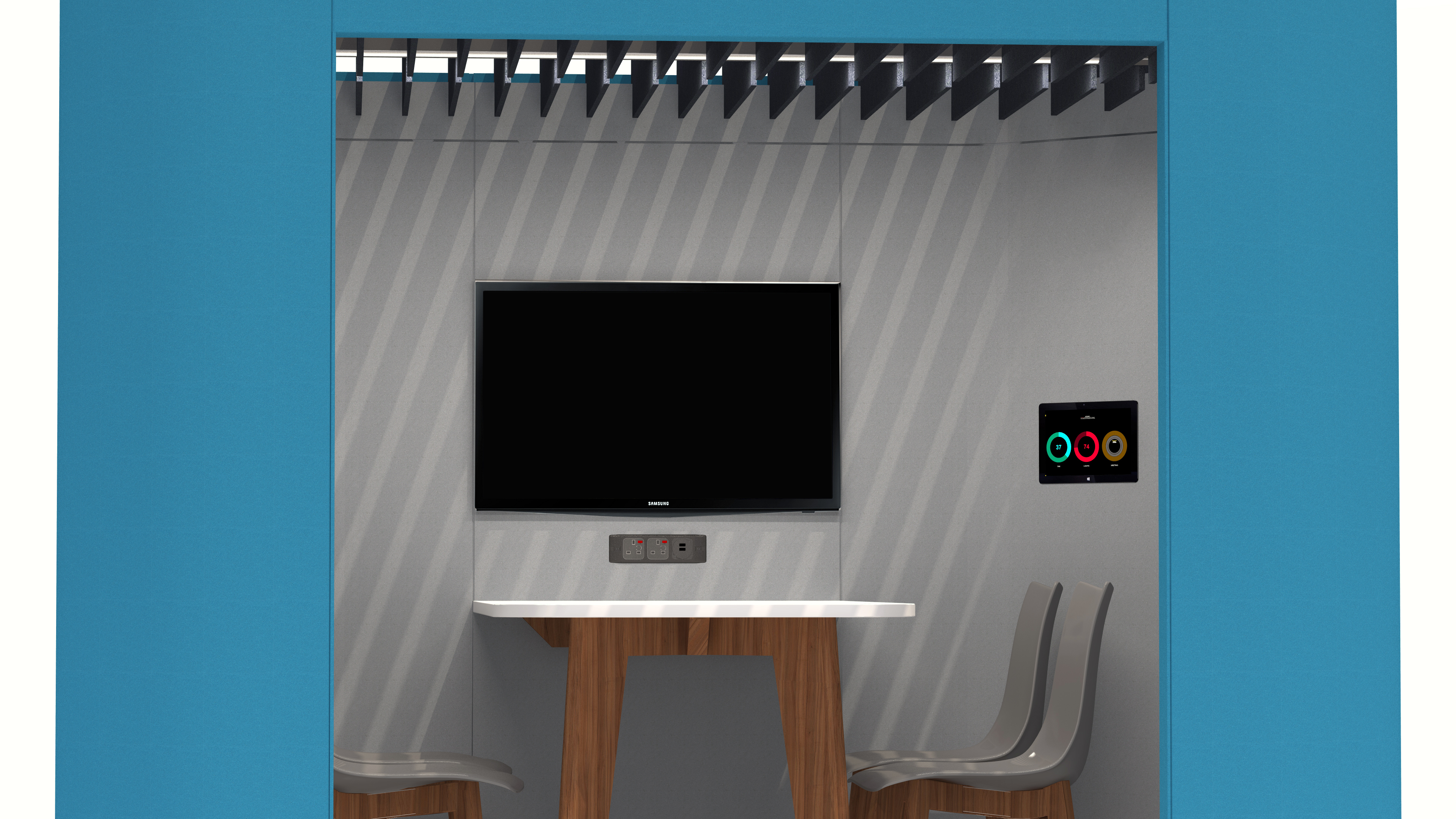 Oasis Soft Booth Team Closeup with TV