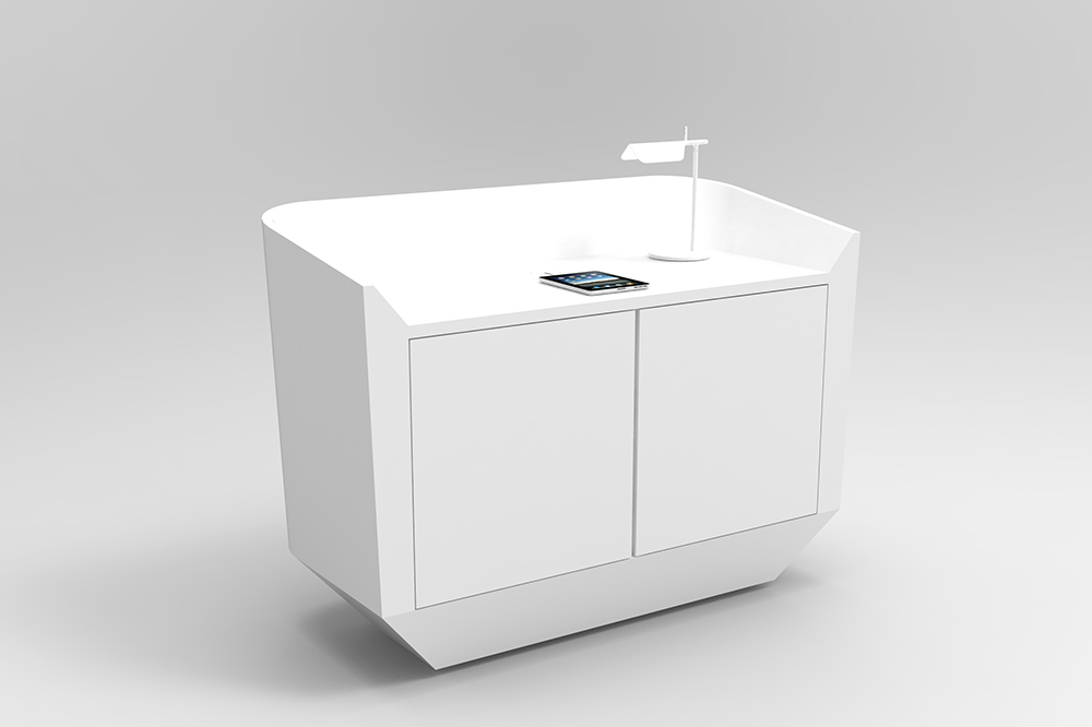 Umi Conceirge Desk with solid surface worktop and cupboard2