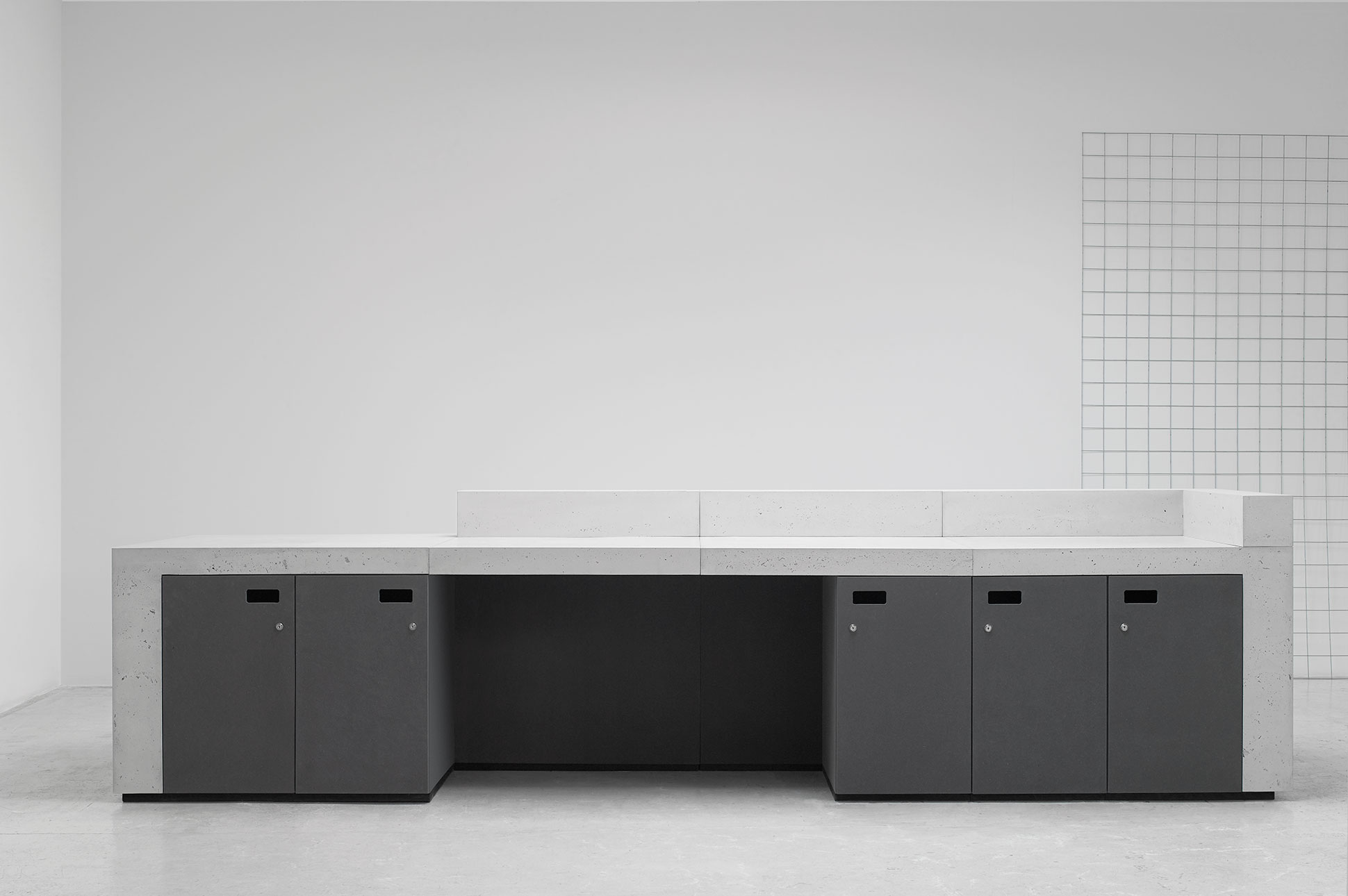 Volume Modular Concrete Reception Desk Cupboards