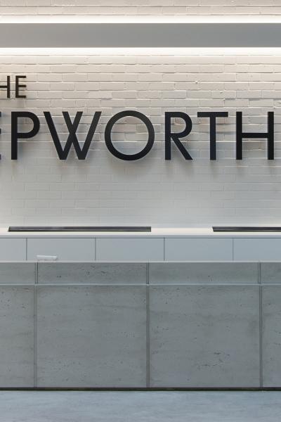 Epworth Modular Concrete Desk closeup