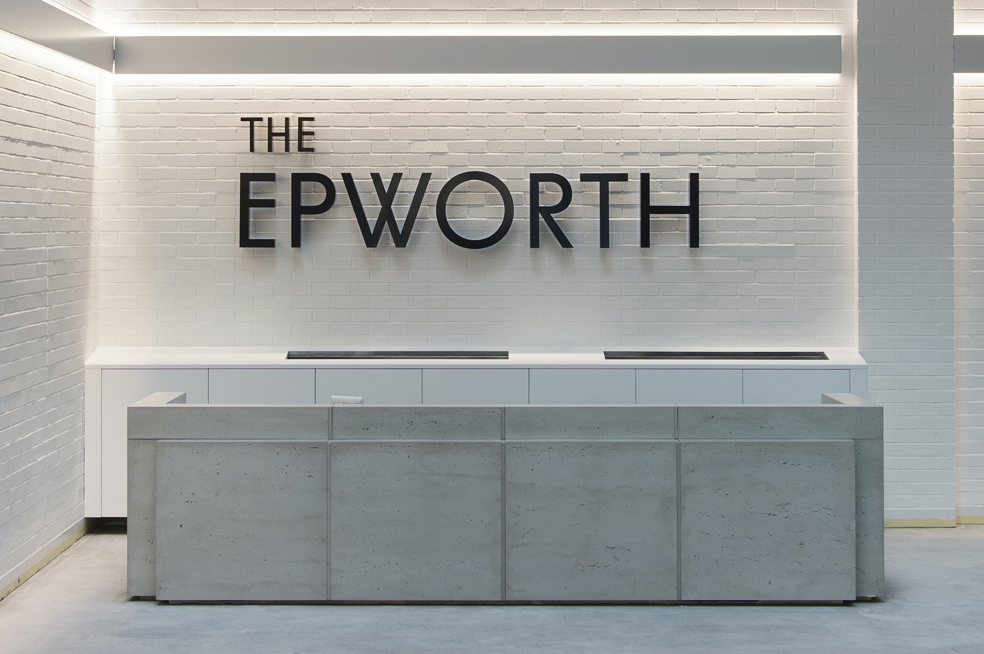 Epworth Modular Concrete Desk closeup