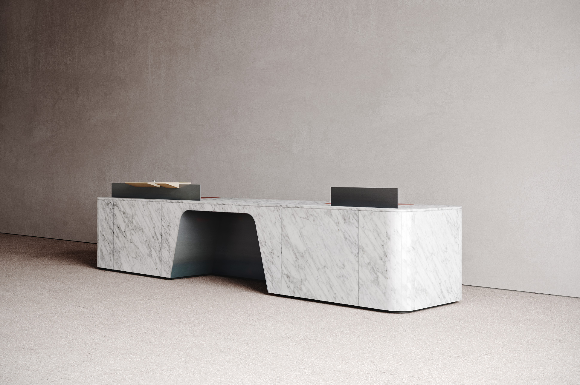 Modular marble reception desk with hot rolled steel