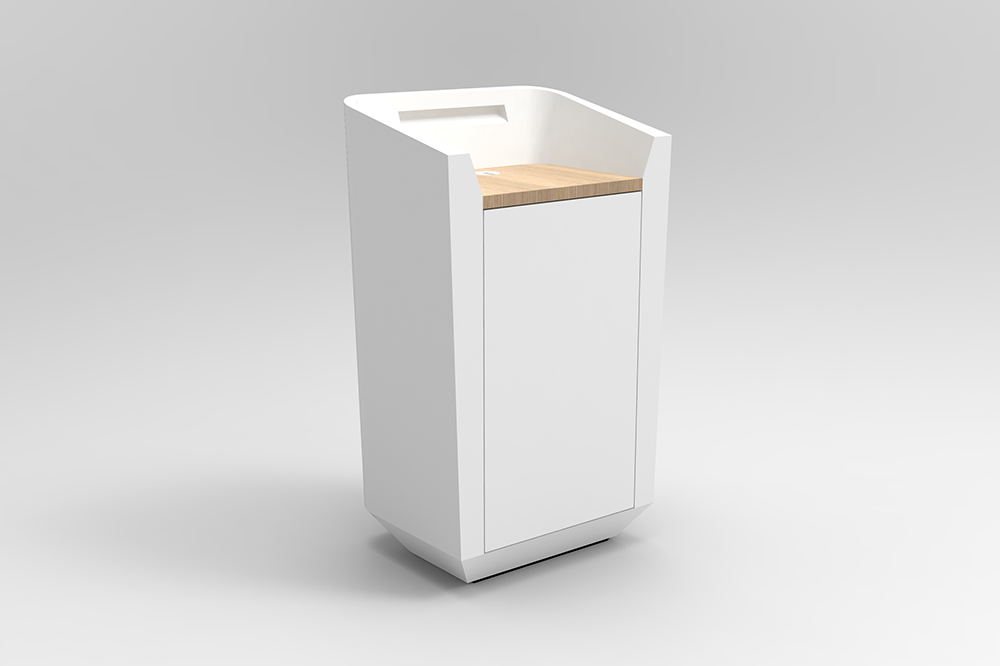 Umi Lectern Conceirge Desk with oak worktop and solid surface cupboard2