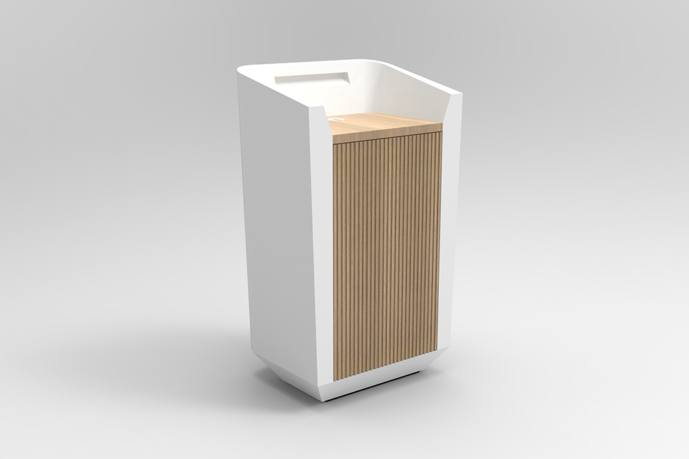 Umi Lectern Concierge Desk with oak worktop and cupboard2