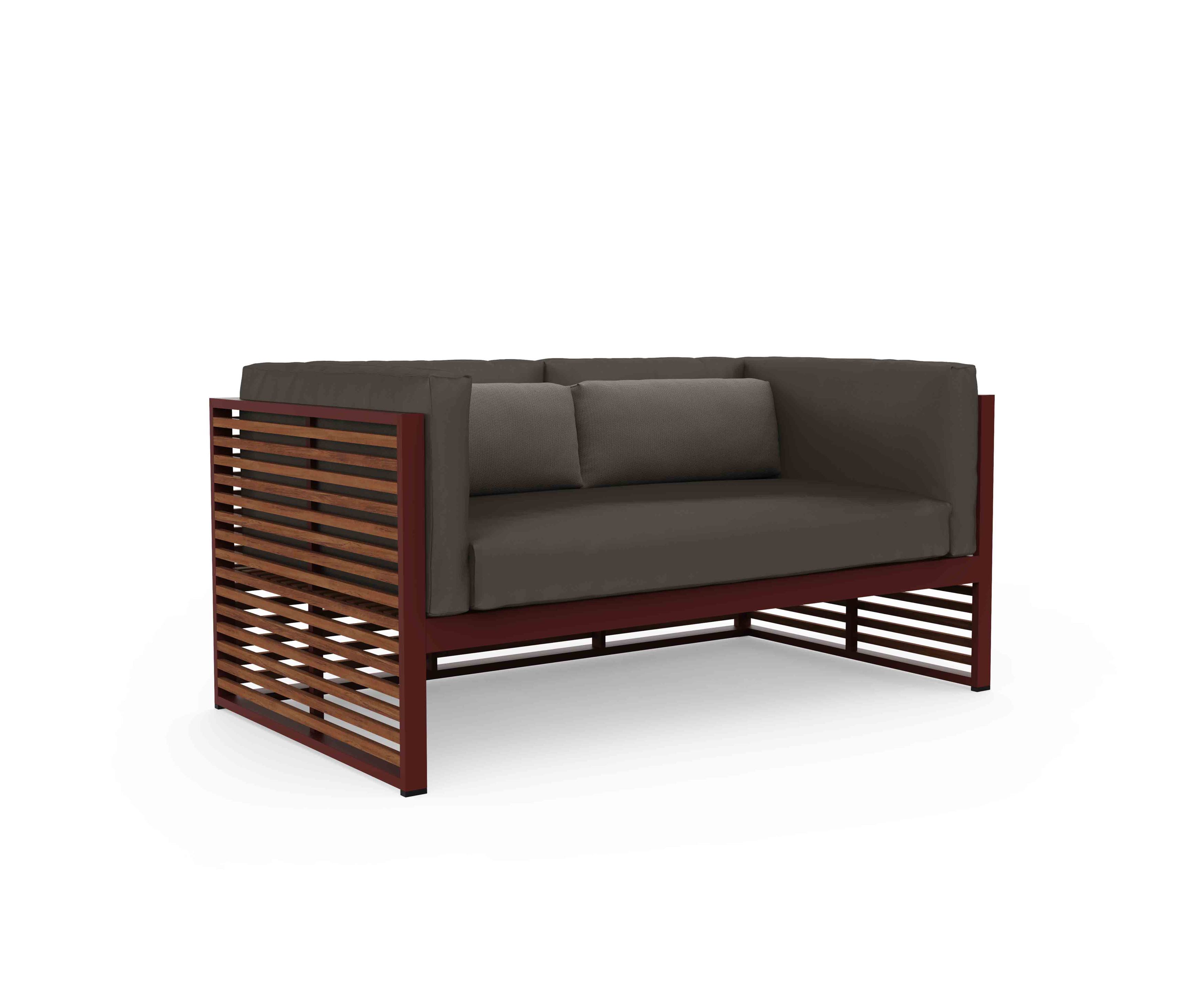 dna teak 2 seat sofa wine red 1